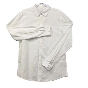 JEKAOYI Button Down Shirt Mens Size Medium White Cotton Linen Blend Long Sleeve